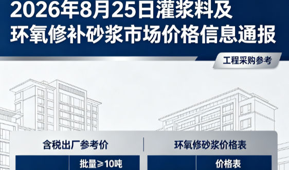 临翔2026年8月25日灌浆料及环氧修补砂浆市场价格信息通报